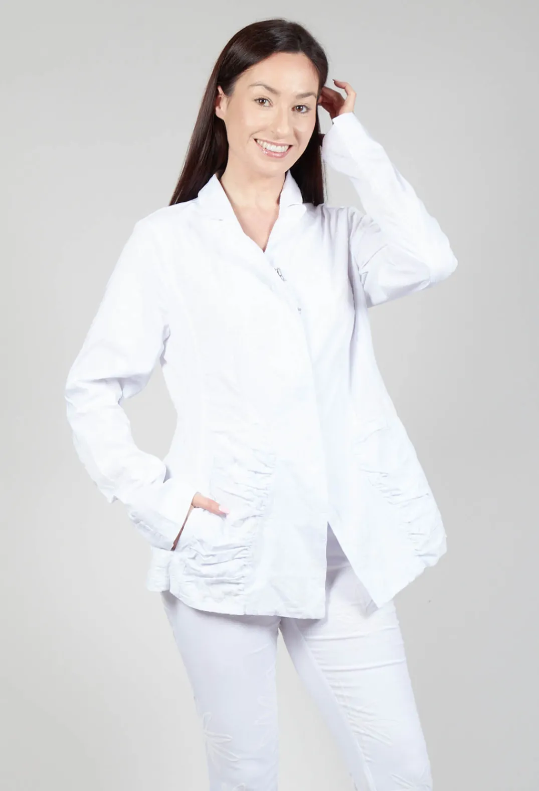 Rundholz Dip Jackets^Flower Print Ruched Jacket in White Flock Print