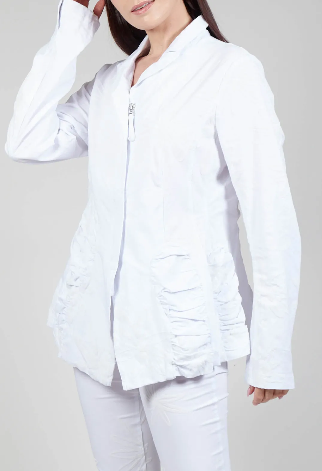 Rundholz Dip Jackets^Flower Print Ruched Jacket in White Flock Print