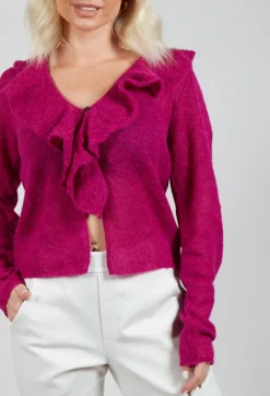 Sarah Pacini Cardigans^Frill Knit Cardigan in Magenta