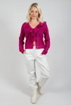 Sarah Pacini Cardigans^Frill Knit Cardigan in Magenta