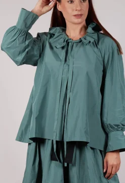 Les Filles d'Ailleurs Tops^Frill Neck Blouse in Sage Green
