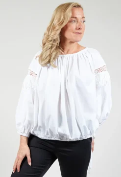 Beatrice B Shirts & Blouses^Fringe Open Work Detail Blouse in White