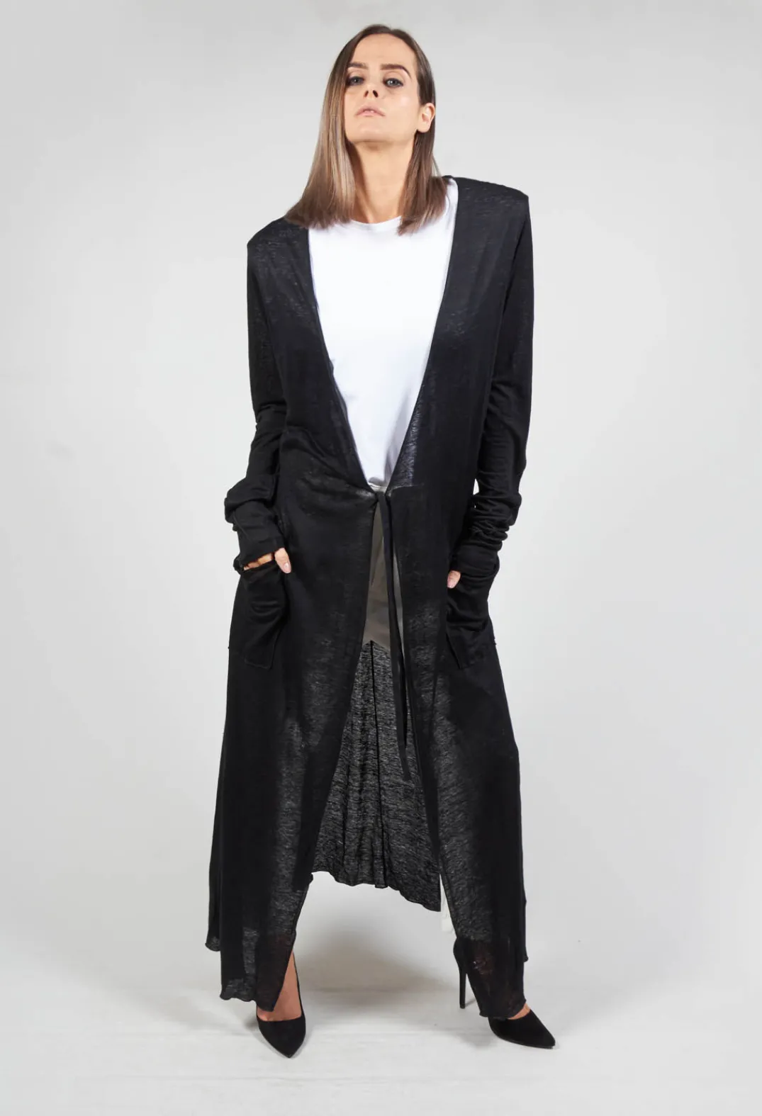 Nostra Santissima Cardigans^Full Length Cardigan with Tie Waist in Black