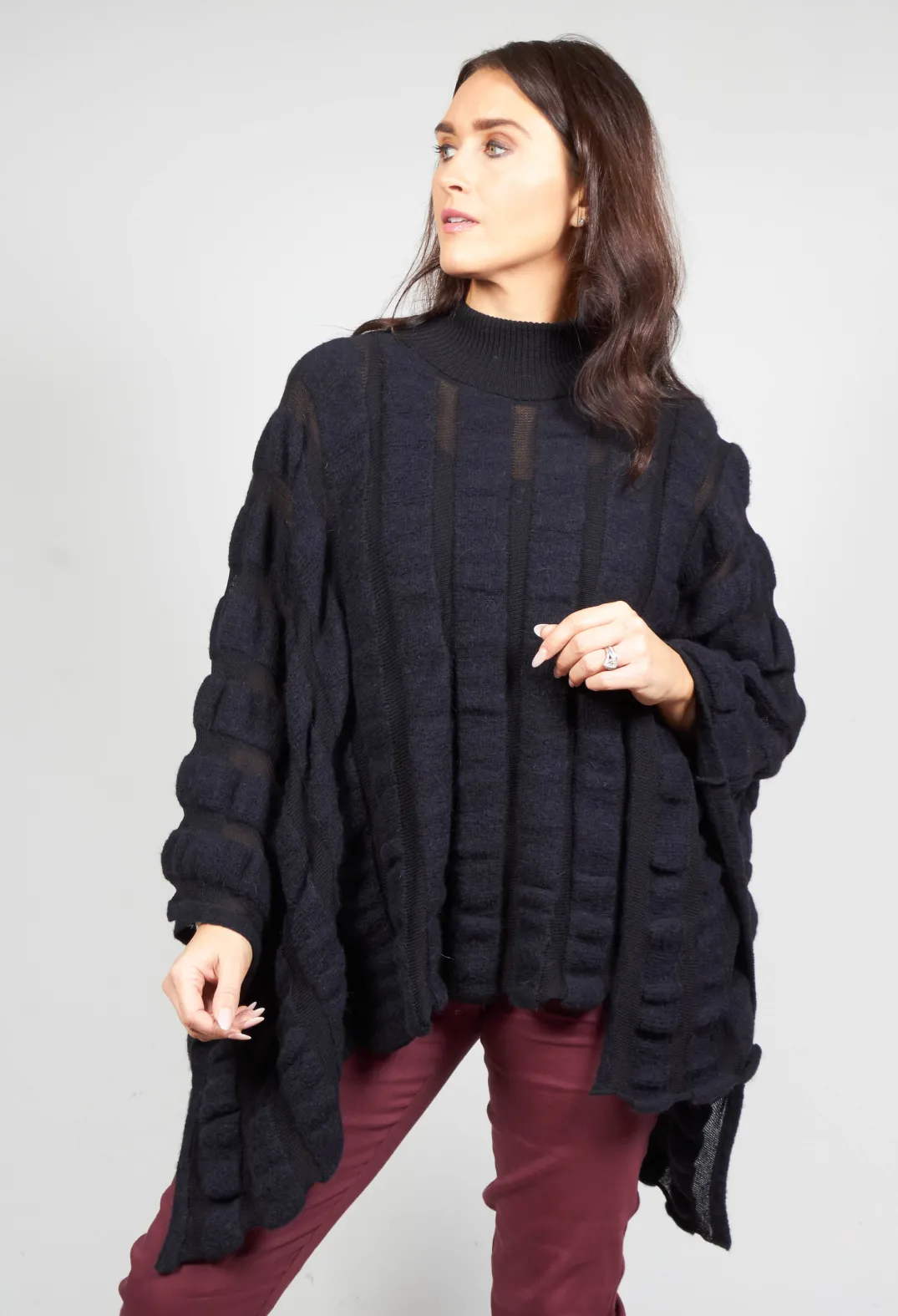 Sarah Pacini Jackets^Funnel Neck Poncho in Black