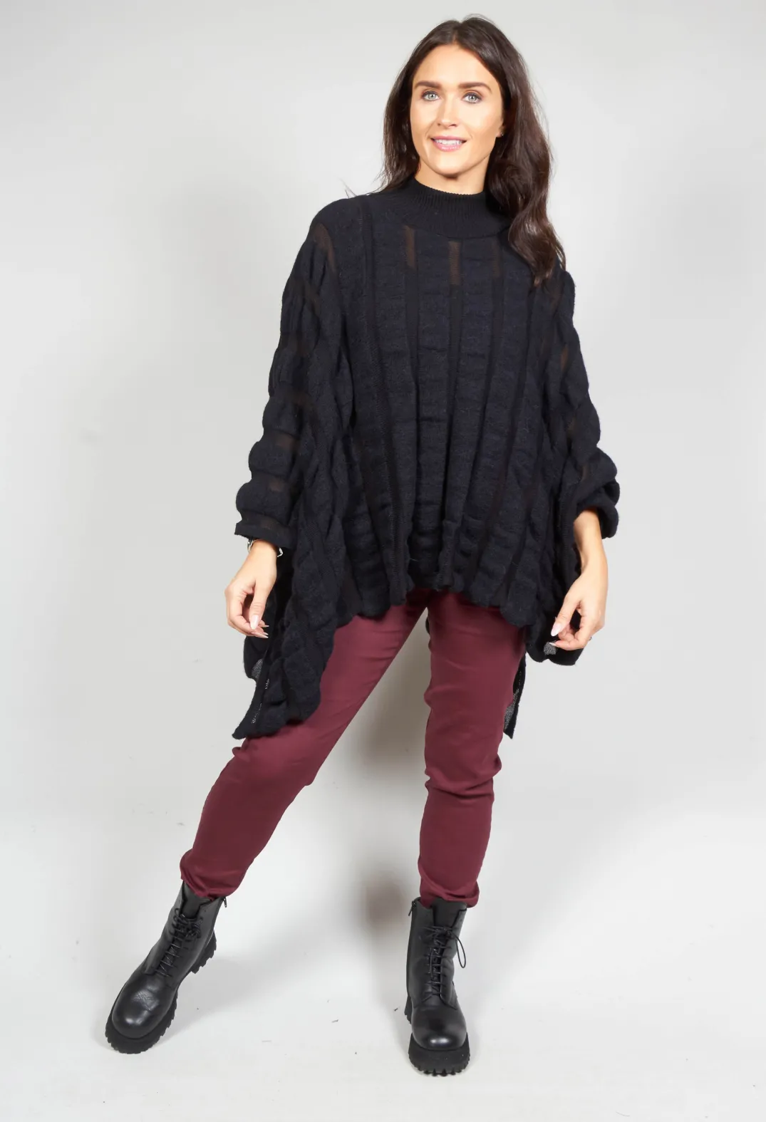 Sarah Pacini Jackets^Funnel Neck Poncho in Black