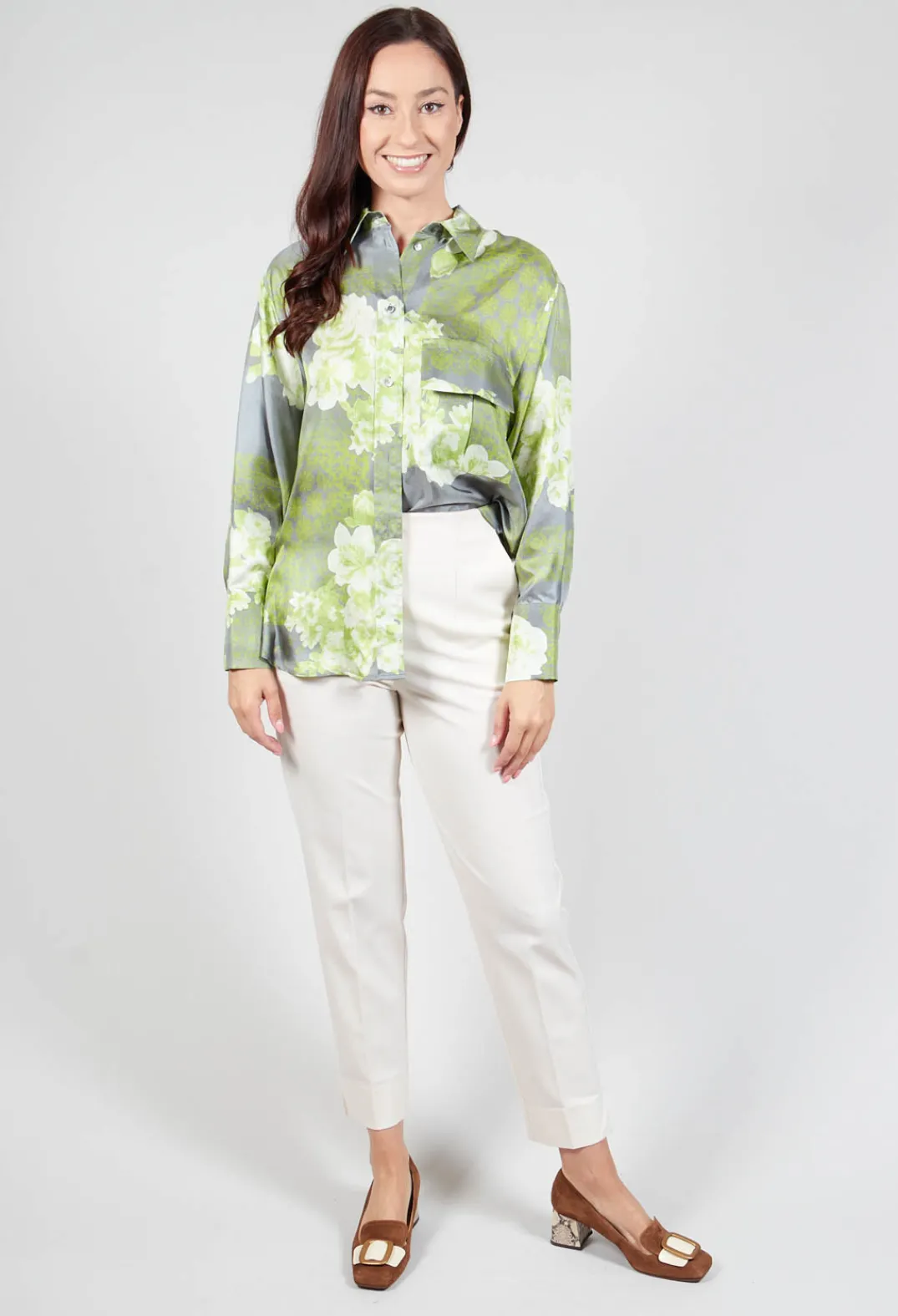 Beatrice B Shirts & Blouses^Garden Print Silk Blouse in Grey