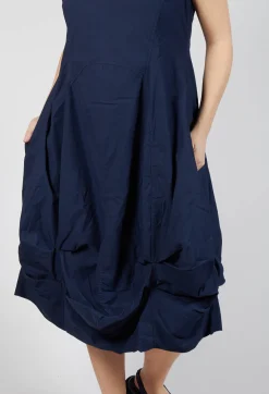 Rundholz Dip Dresses^Gathered Midi Dress with High Boat Neckline in Ink
