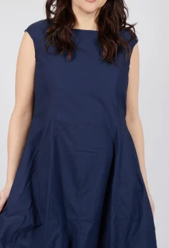 Rundholz Dip Dresses^Gathered Midi Dress with High Boat Neckline in Ink