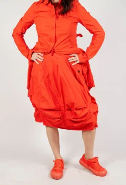 Rundholz Dip Skirts^Gathered Midi Skirt with Back Button-Flap Pockets in Mandarine