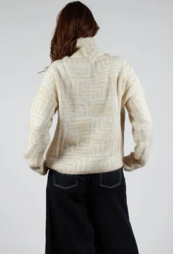 Sarah Pacini Jumpers^Geometric Fluffy Sweater in Beige