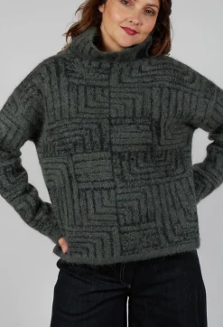Sarah Pacini Jumpers^Geometric Fluffy Sweater in Khaki