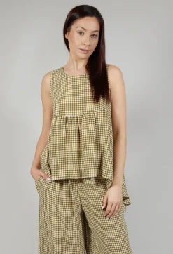 Operificio Neirami Tops^Gingham Babydoll Top in Foglia
