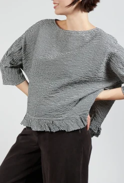 Apuntob Shirts & Blouses^Gingham Blouse in Natural Black