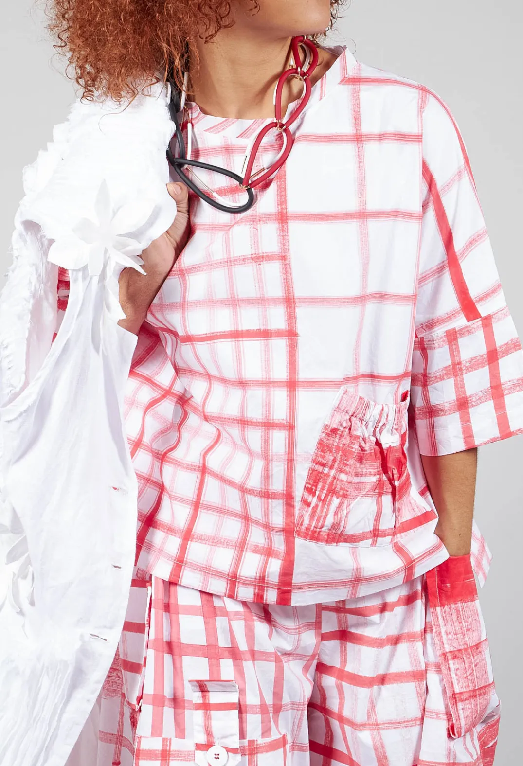 Tadashi with Giovanna Guglielmi Jackets^Gingham Picnic Top in Red