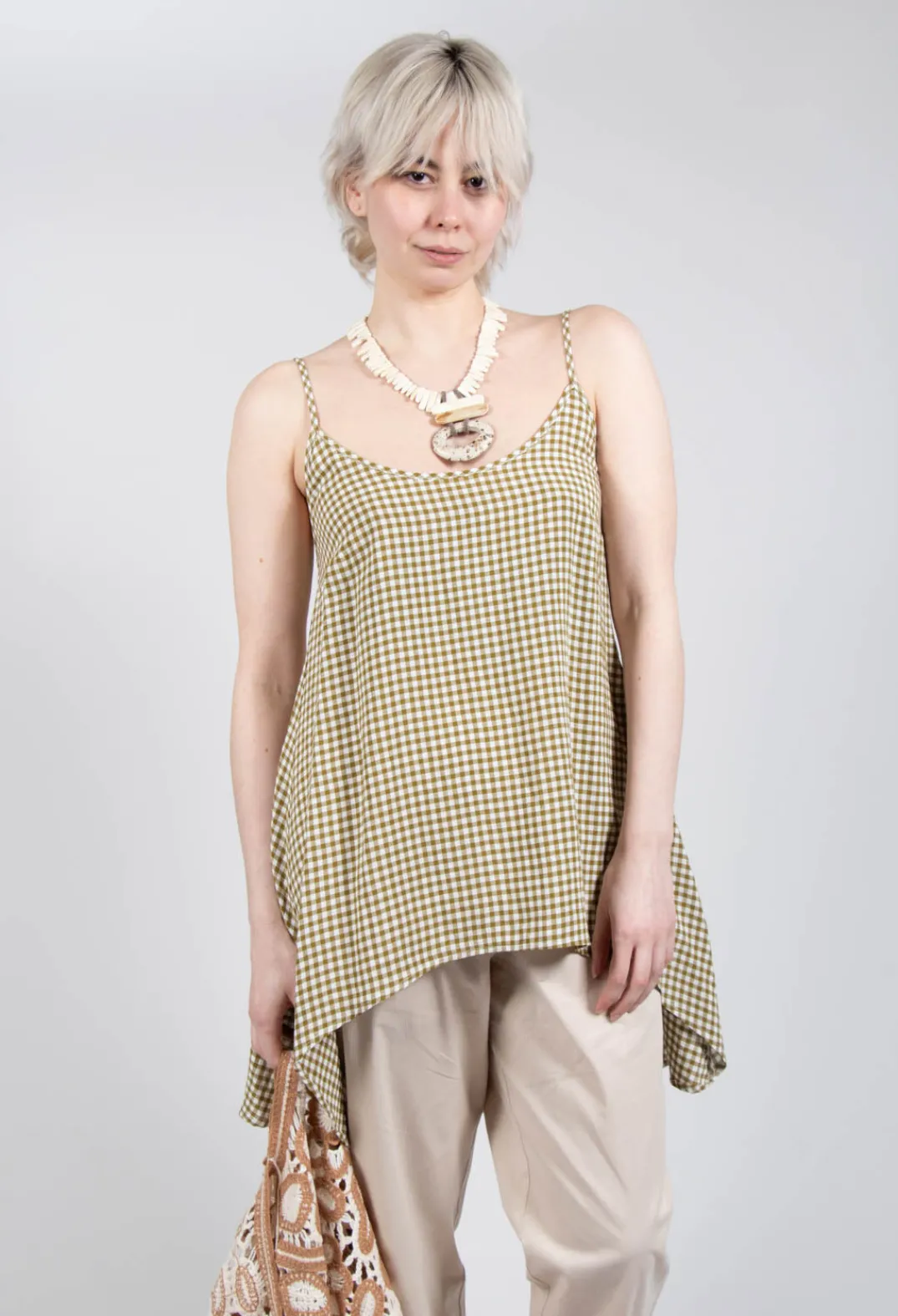 Operificio Neirami Tops^Gingham Tunic Vest in Foglia