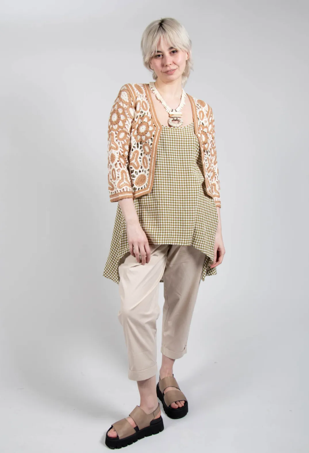 Operificio Neirami Tops^Gingham Tunic Vest in Foglia