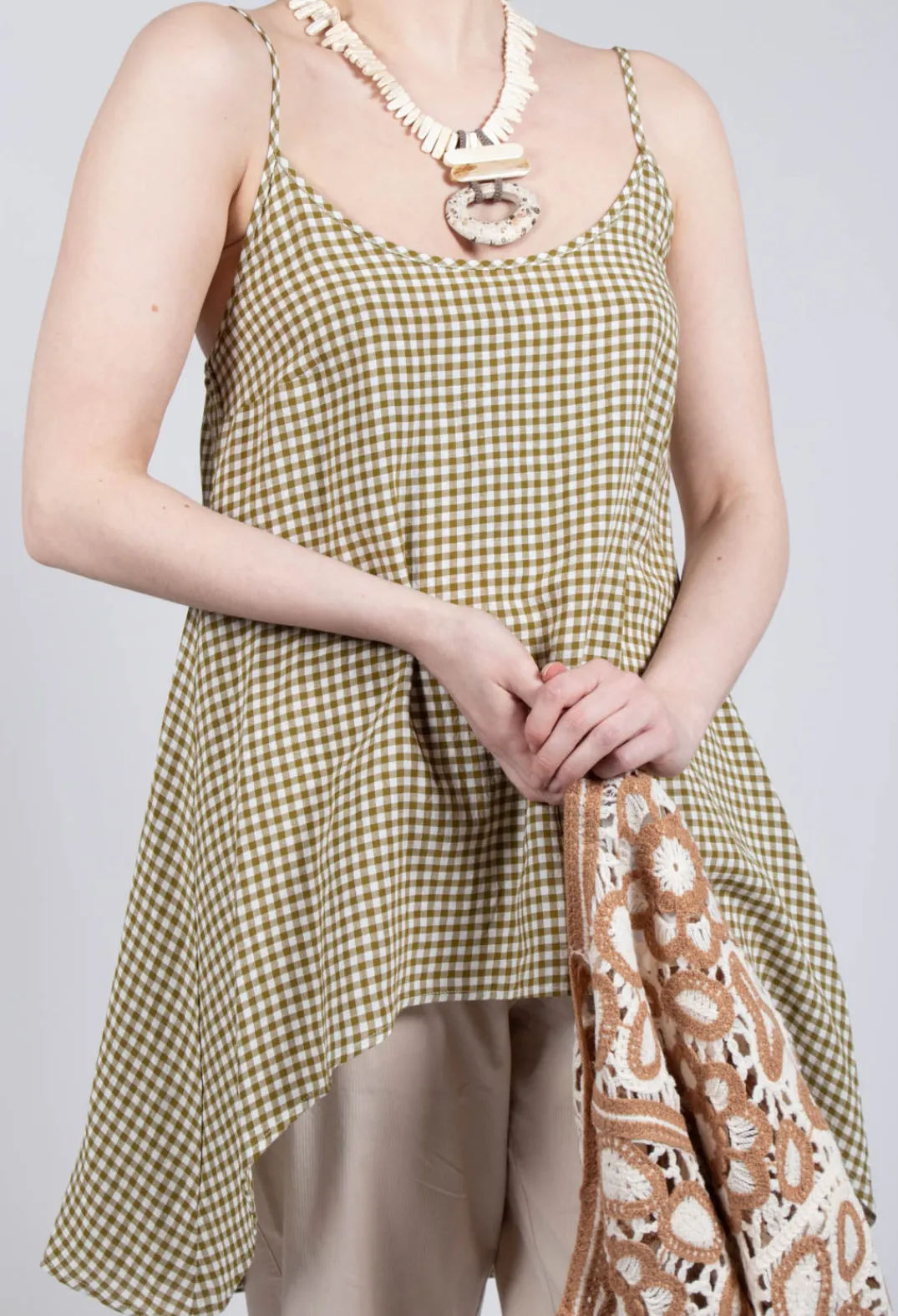 Operificio Neirami Tops^Gingham Tunic Vest in Foglia