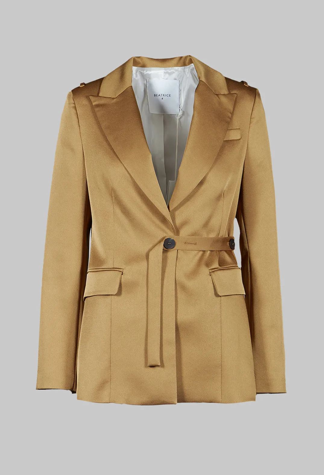 Beatrice B Jackets^Gloss Satin Blazer in Tobacco