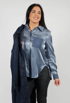 Sfizio Tops^Glossy Shirt in Blue