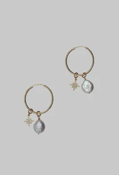 ICANDI Rocks Earrings^Gold Hoop with Pearl and Starburst Earrings
