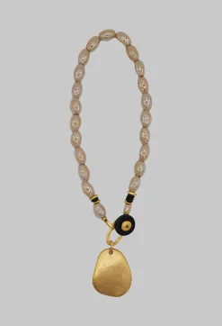 Eva Kay Necklaces^Gold Pendant Necklace in Metallic Cream