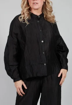 Sanctamuerte Shirts & Blouses^Grandad Collar Shirt in Lino Crush Nero