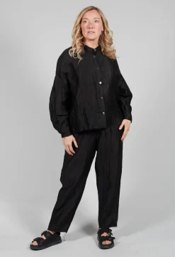 Sanctamuerte Shirts & Blouses^Grandad Collar Shirt in Lino Crush Nero
