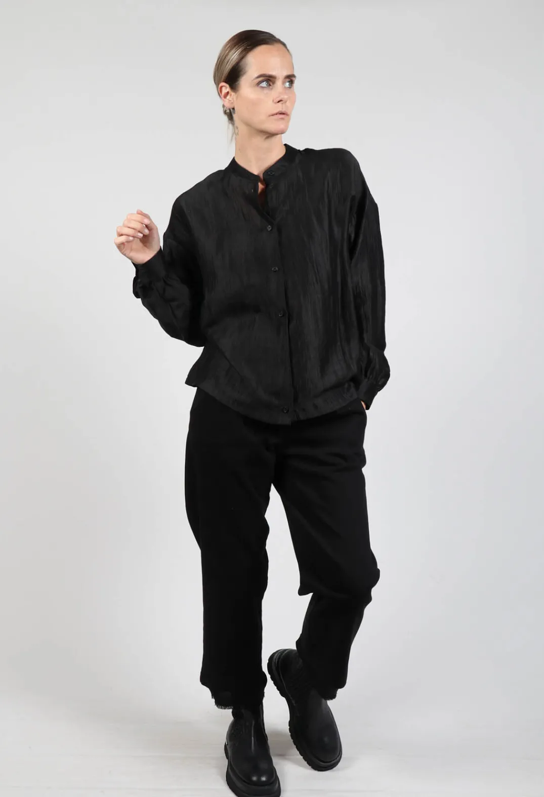 Sanctamuerte Shirts & Blouses^Grandad Collar Shirt in Over Nero