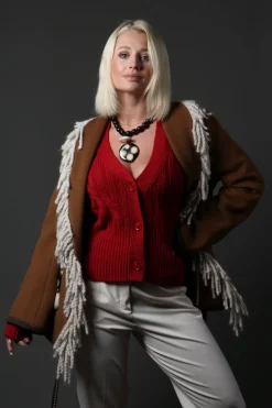 Beatrice B Knitwear|Cardigans^Grandad Knit Cardigan in Chili Pepper Red