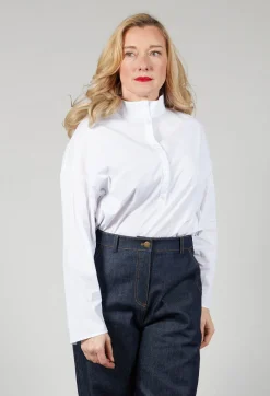 Elemente Clemente Shirts & Blouses^Half Button Through Shirt with Stand Collar in White