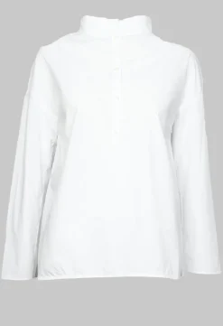 Elemente Clemente Shirts & Blouses^Half Button Through Shirt with Stand Collar in White