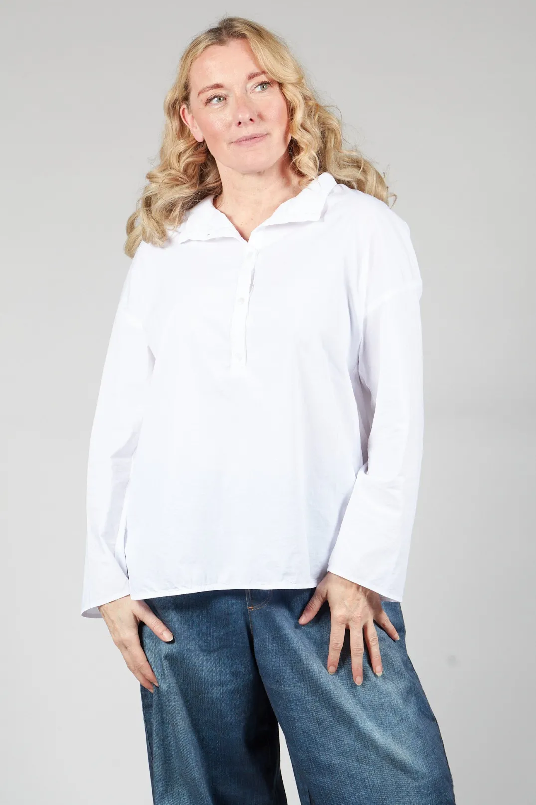 Elemente Clemente Shirts & Blouses^Half Button Through Shirt with Stand Collar in White