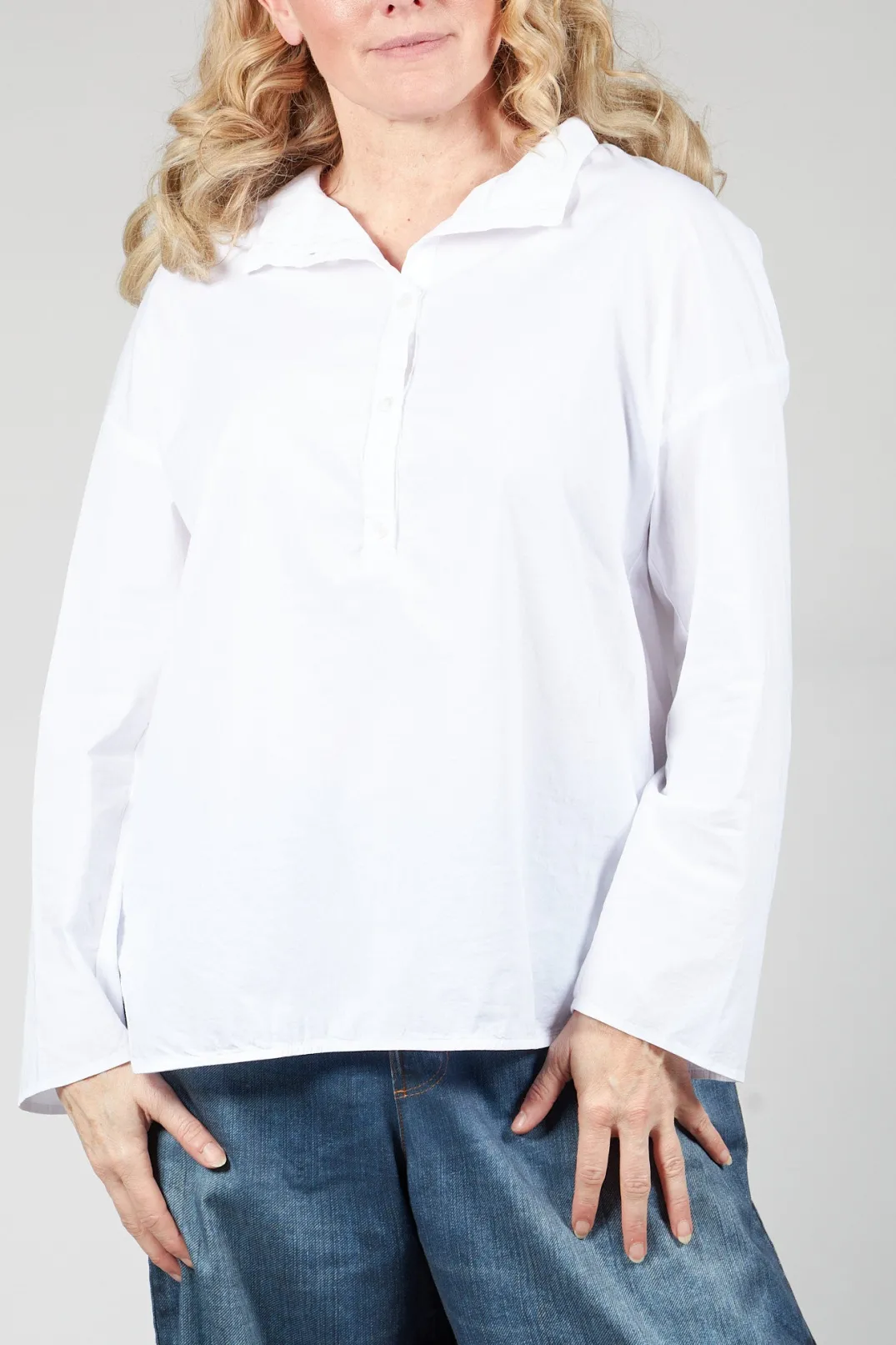 Elemente Clemente Shirts & Blouses^Half Button Through Shirt with Stand Collar in White