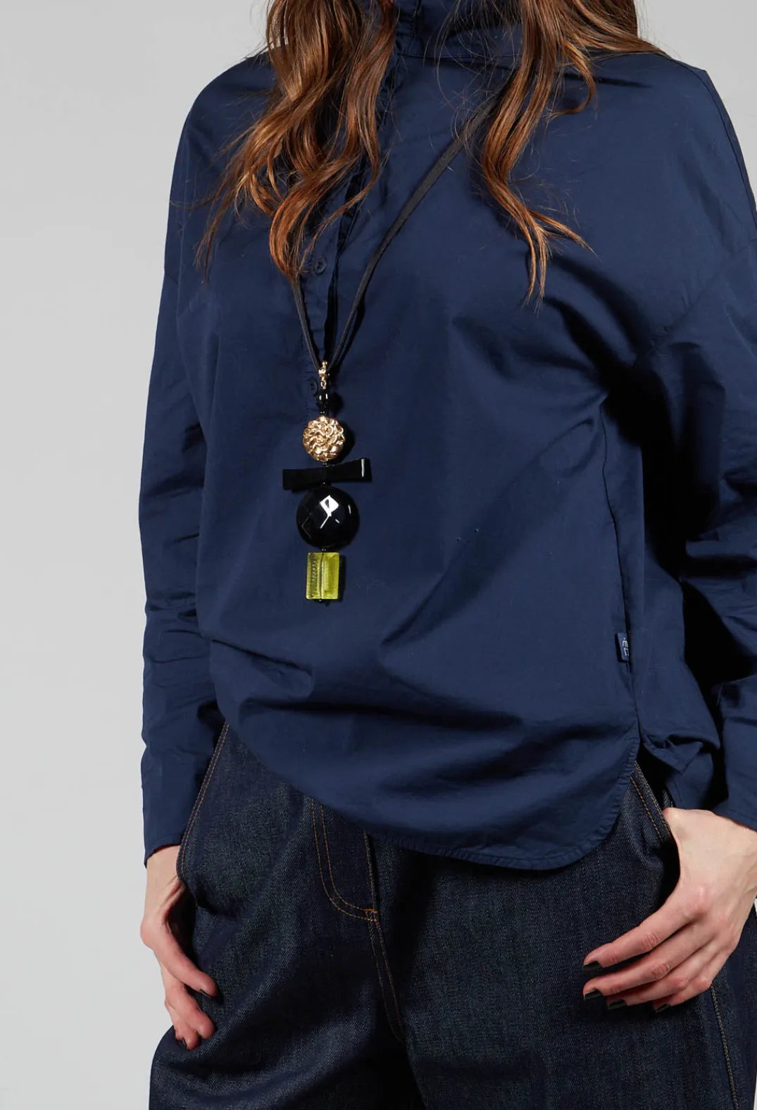 Elemente Clemente Shirts & Blouses^Half Button Through Shirt with Stand Collar in Dark Blue