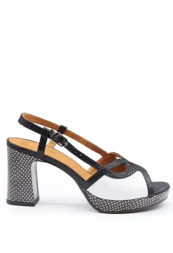 Chie Mihara Heels^Heeled Sandal with Contrasting Detail in Black and White