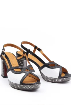 Chie Mihara Heels^Heeled Sandal with Contrasting Detail in Black and White