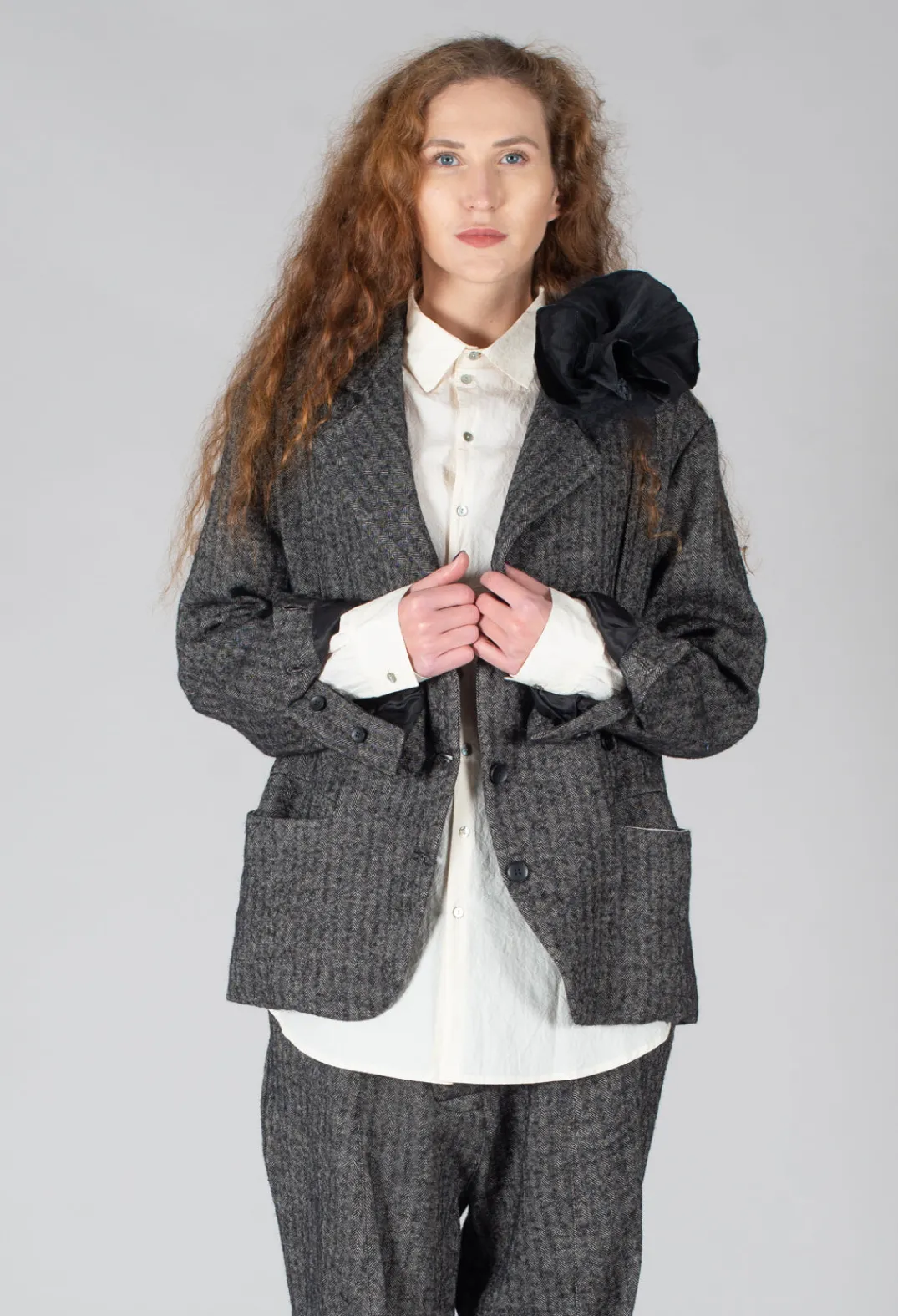 Marc Point Jackets^Herringbone Blazer with Front Split in Grey