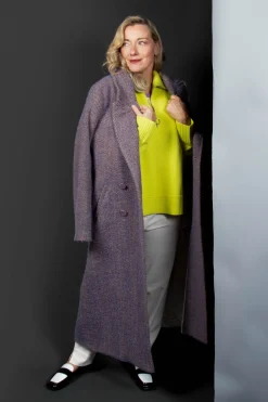 Beatrice B Coats^Herringbone Long Coat in Viola Purple