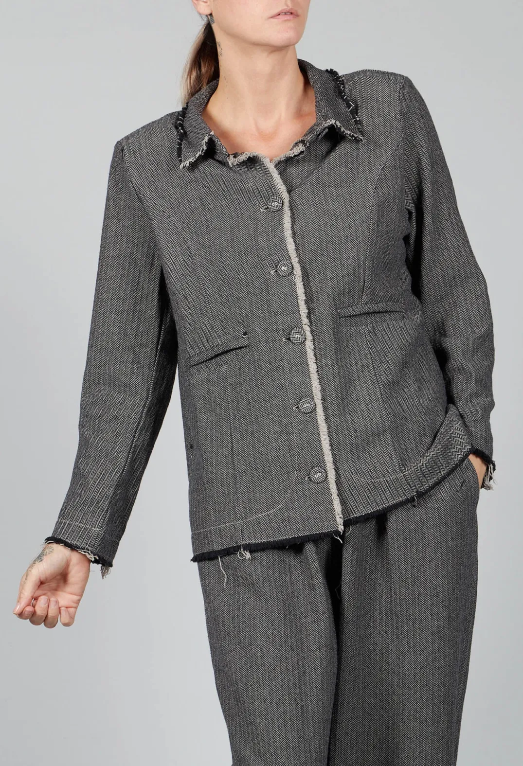 Amici Jackets^Herringbone Raw Edge Blazer Jacket in Sand