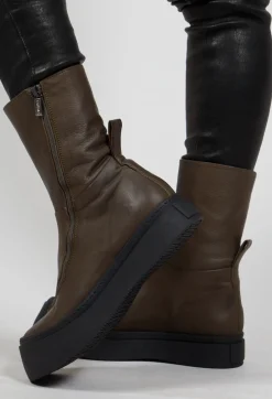 Lofina Boots^High Ankle Boots with Curved Zip in Gasoline Sottobosco