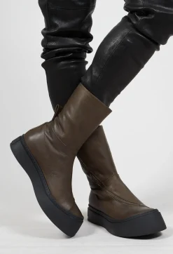 Lofina Boots^High Ankle Boots with Curved Zip in Gasoline Sottobosco