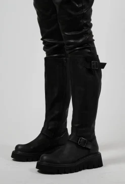 Lofina Boots^High Boots with Chunky Cleated Sole in Gasoline Nero