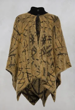 Sarah Pacini Jackets^High Button Neck Poncho with Black Pattern Detail in Mustard