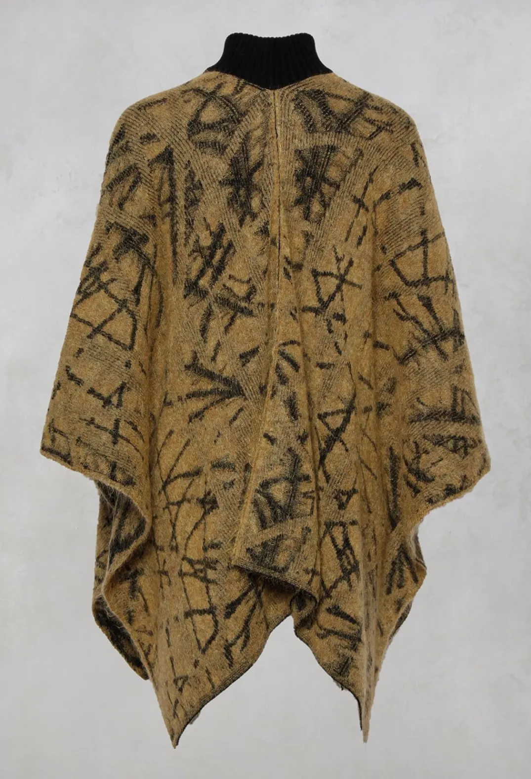 Sarah Pacini Jackets^High Button Neck Poncho with Black Pattern Detail in Mustard