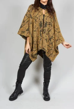 Sarah Pacini Jackets^High Button Neck Poncho with Black Pattern Detail in Mustard