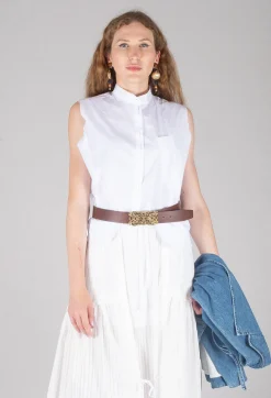 Isabel Benenato Shirts & Blouses^High Collar Sleeveless Shirt in White