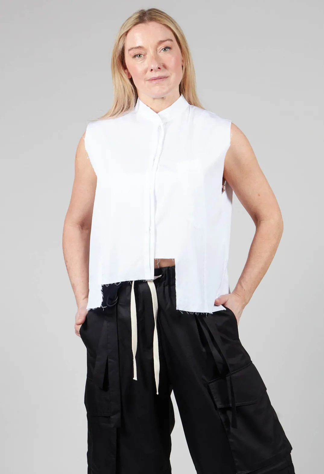 Isabel Benenato Shirts & Blouses^High Collar Sleeveless Shirt in White