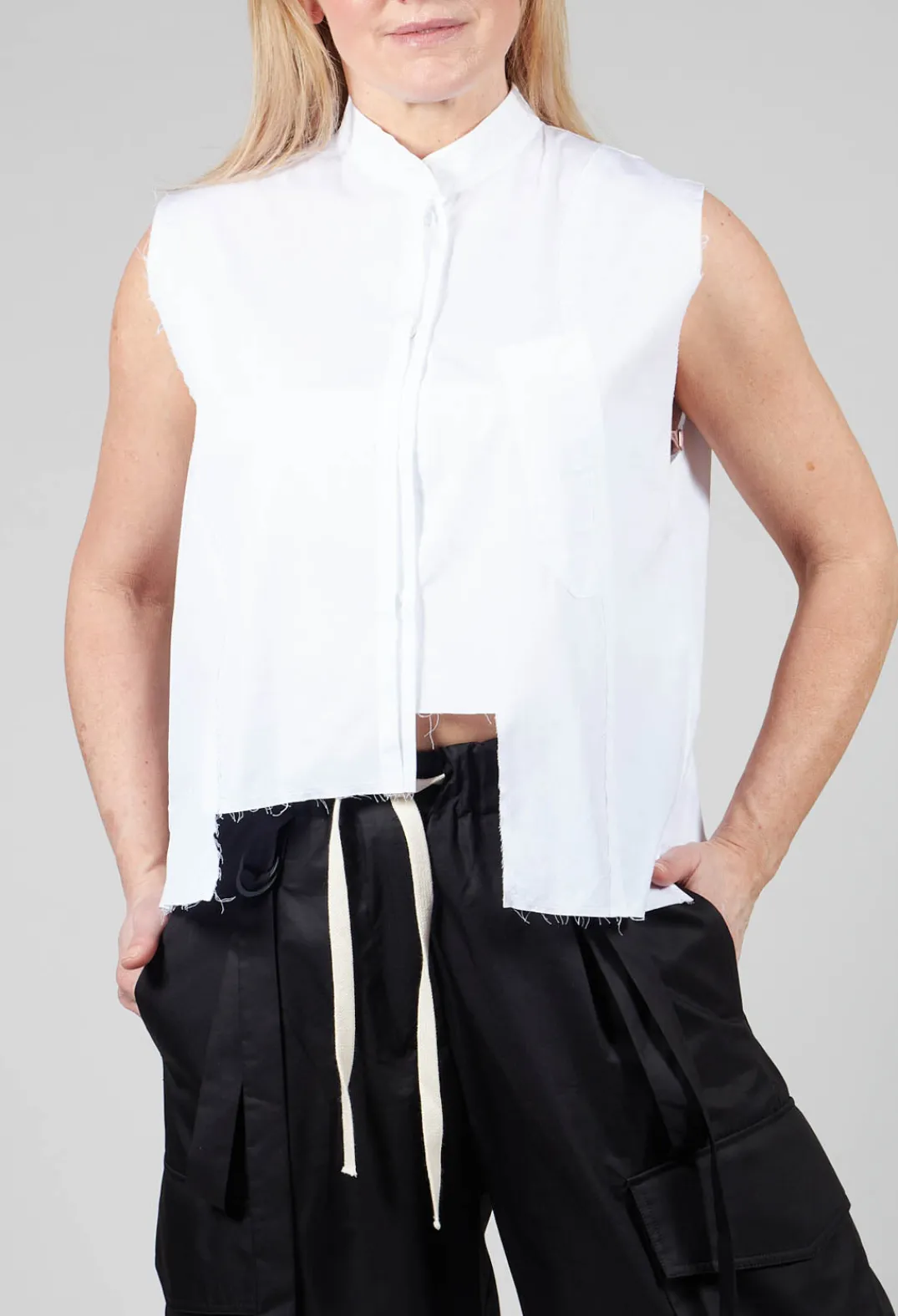 Isabel Benenato Shirts & Blouses^High Collar Sleeveless Shirt in White