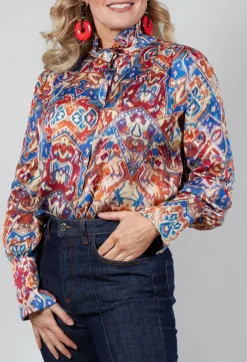 Sfizio Shirts & Blouses^High Neck Blouse with Ruffle in Azarro Print