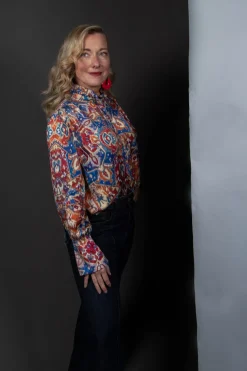 Sfizio Shirts & Blouses^High Neck Blouse with Ruffle in Azarro Print